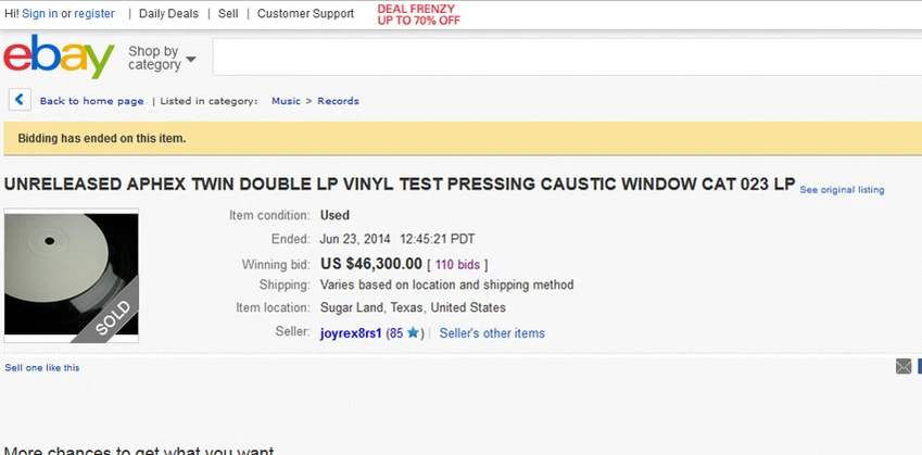 Aphex Twin Caustic Window Lp Sells For $46,300 - Ransom Note